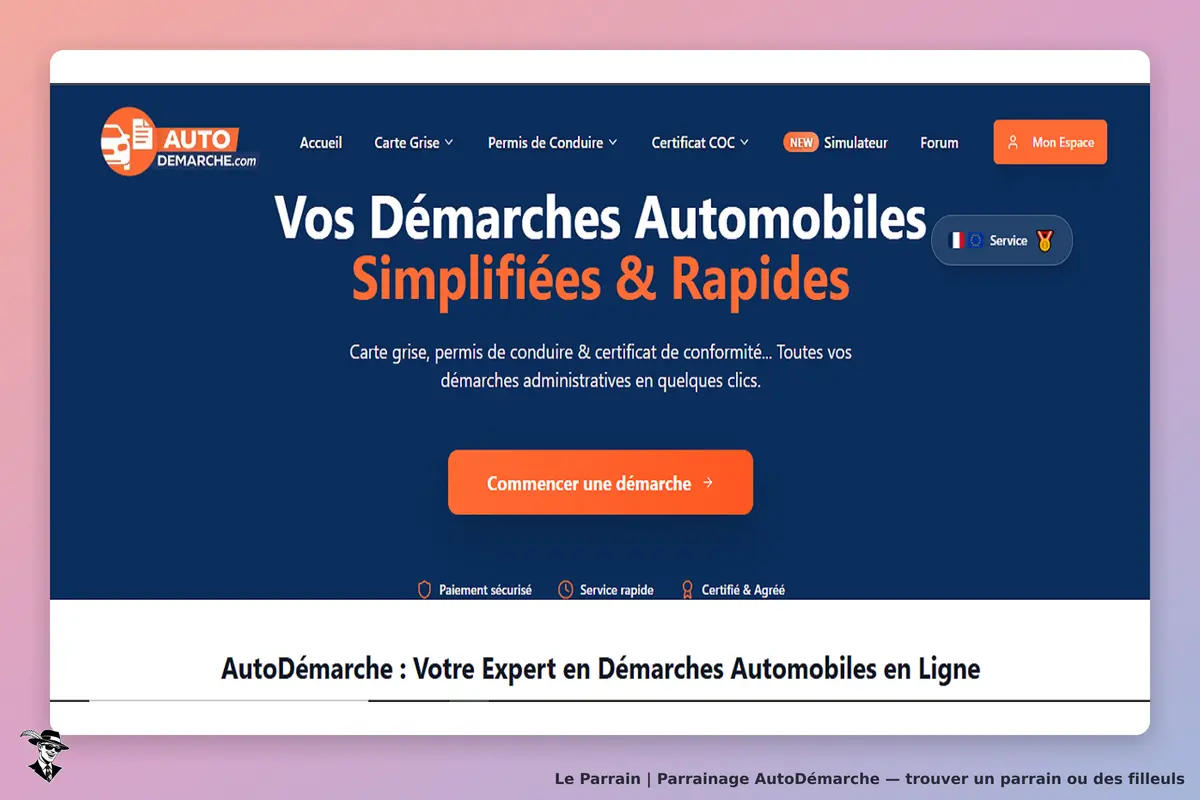 AutoDémarche : page d'accueil avec un message sur les démarches automobiles simplifiées