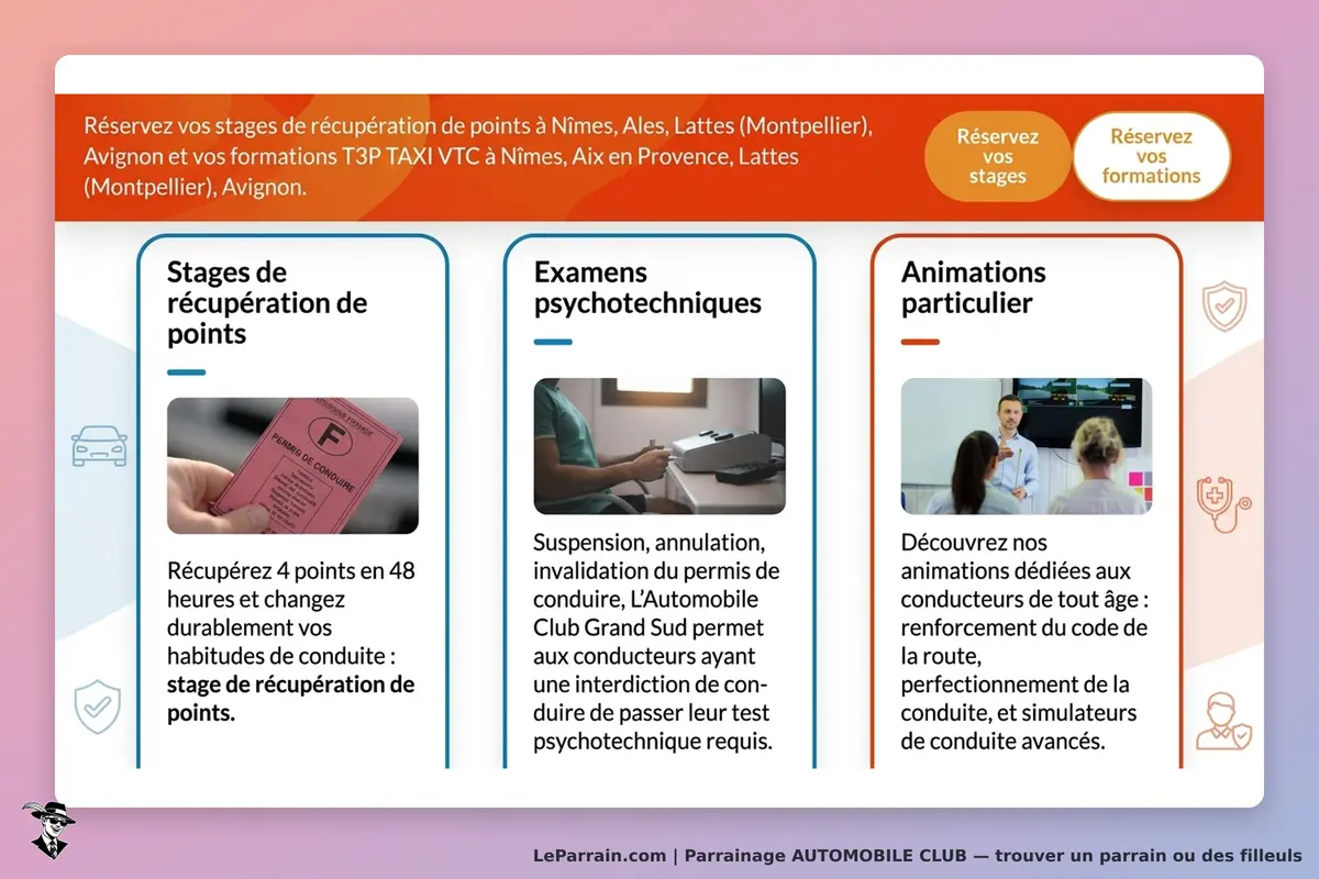 AUTOMOBILE CLUB : page d'accueil présentant stages, examens et animations pour conducteurs