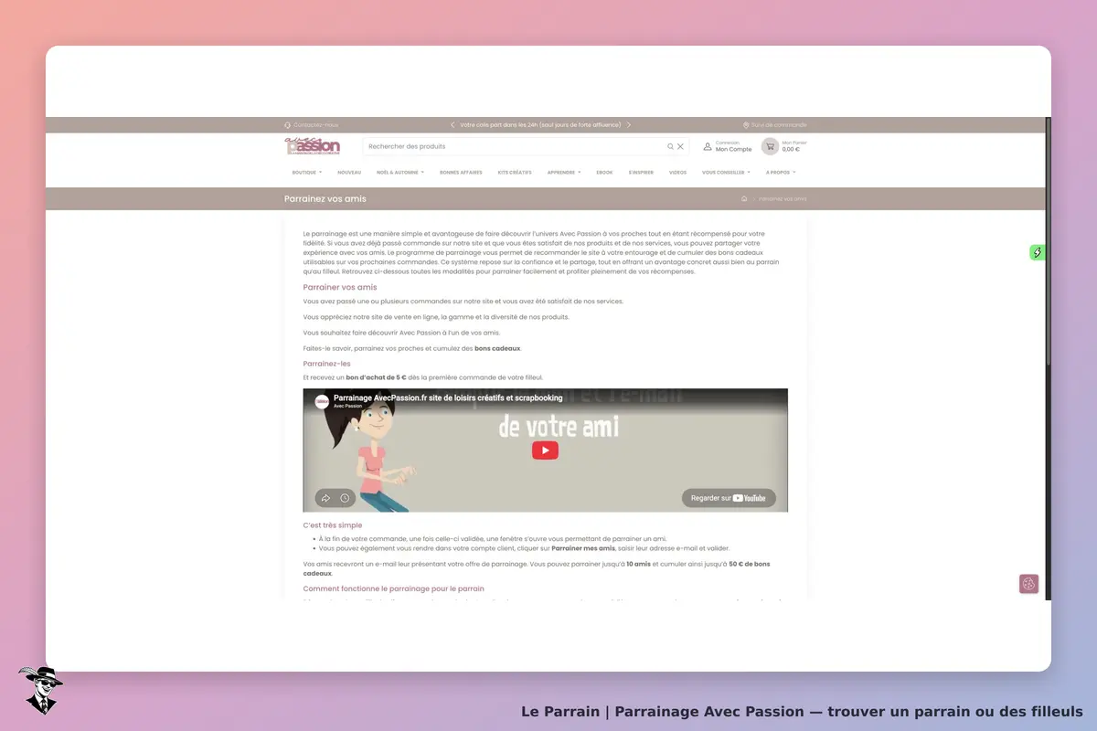 Avec Passion : page d'accueil présentant le programme de parrainage et une vidéo explicative