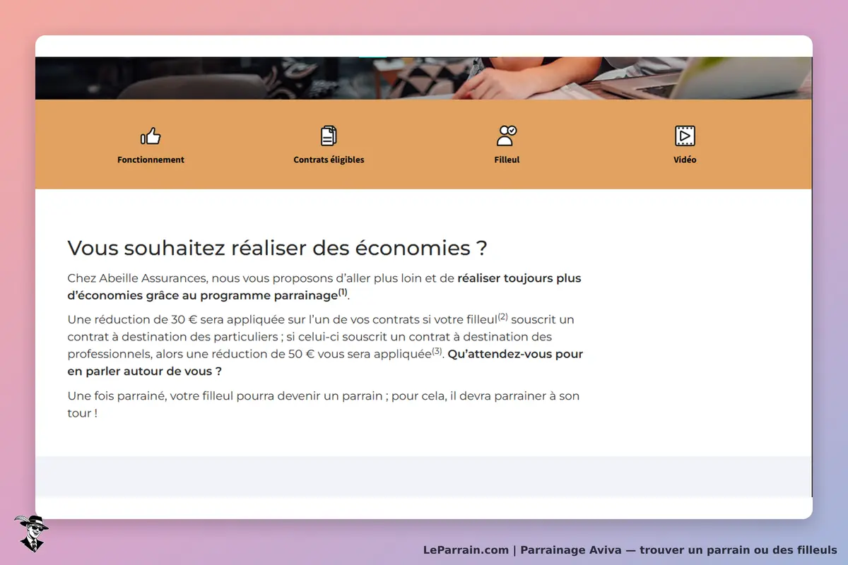Aviva : page d'accueil présentant le programme de parrainage et des économies possibles