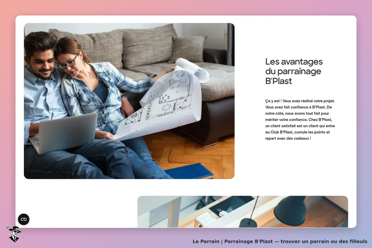 B'Plast : un couple examine des plans sur un ordinateur portable dans un salon moderne