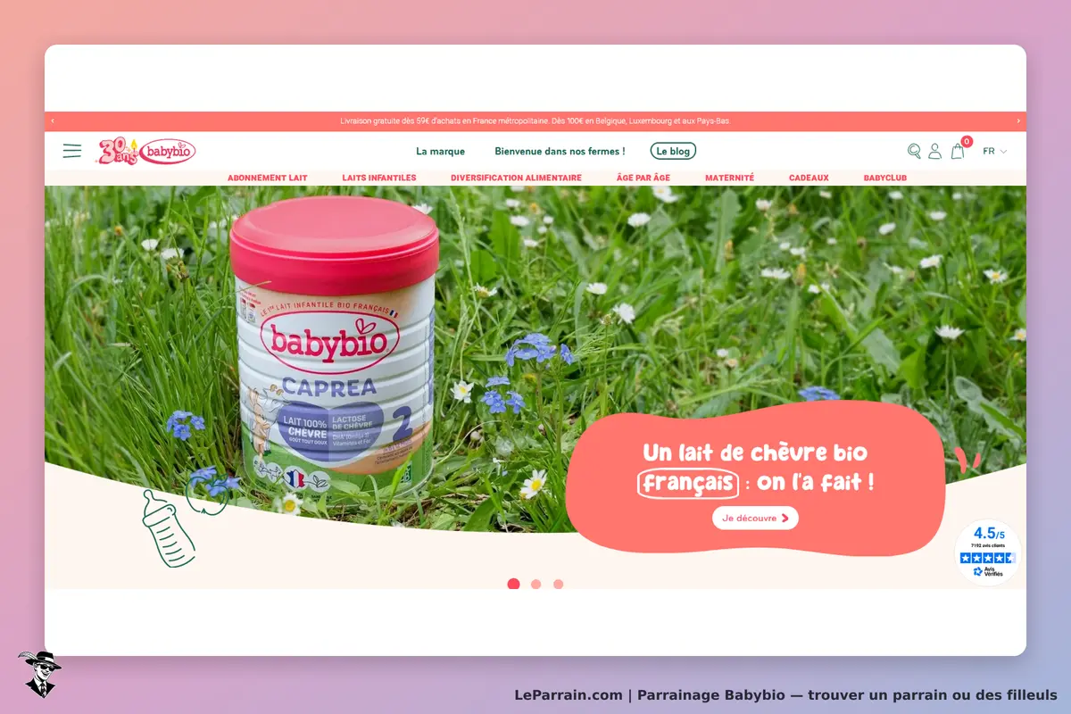 Babybio : pot de lait infantile bio à base de chèvre sur fond de fleurs et d'herbe