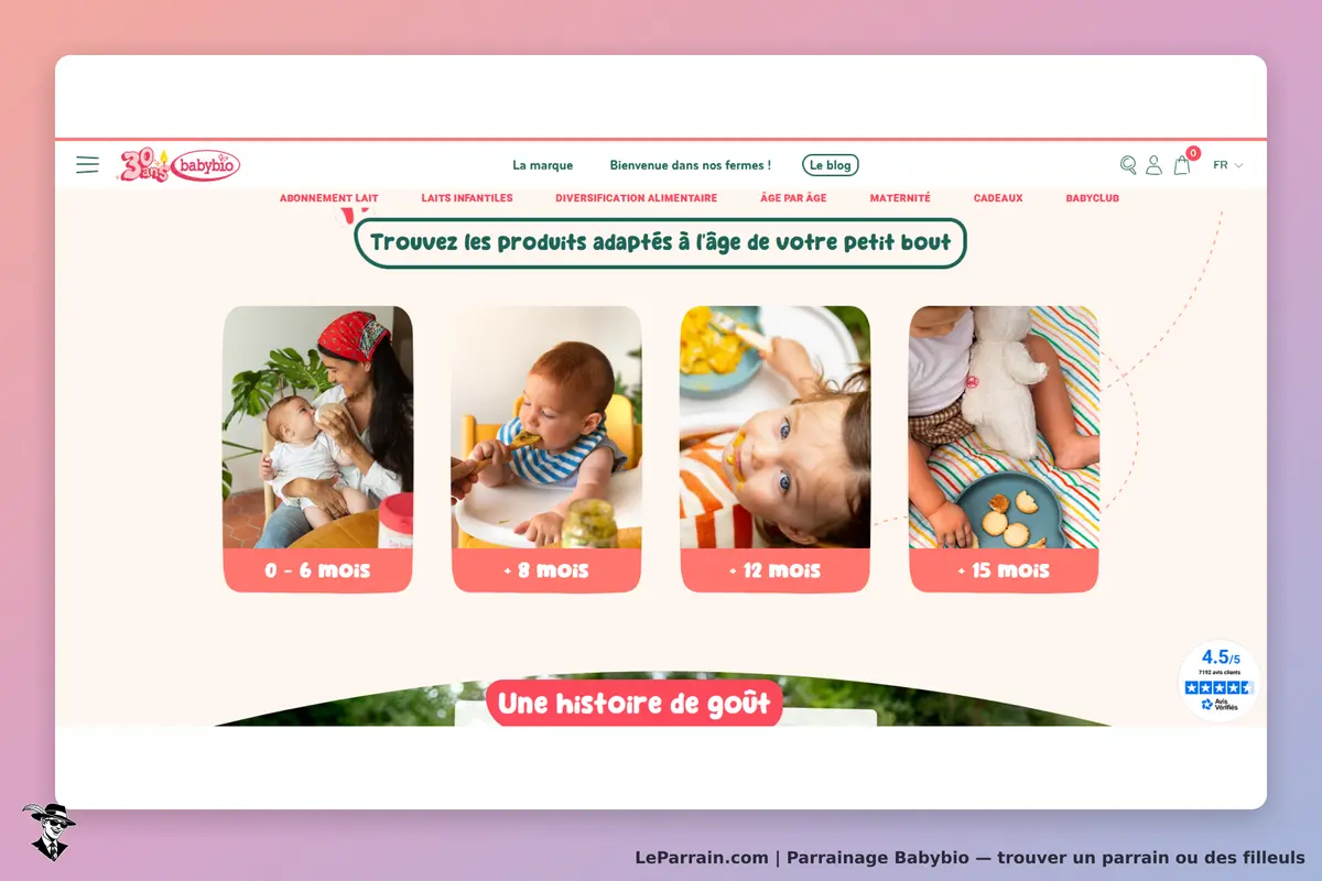 Babybio : page d'accueil avec images d'enfants et catégories d'âge pour produits adaptés