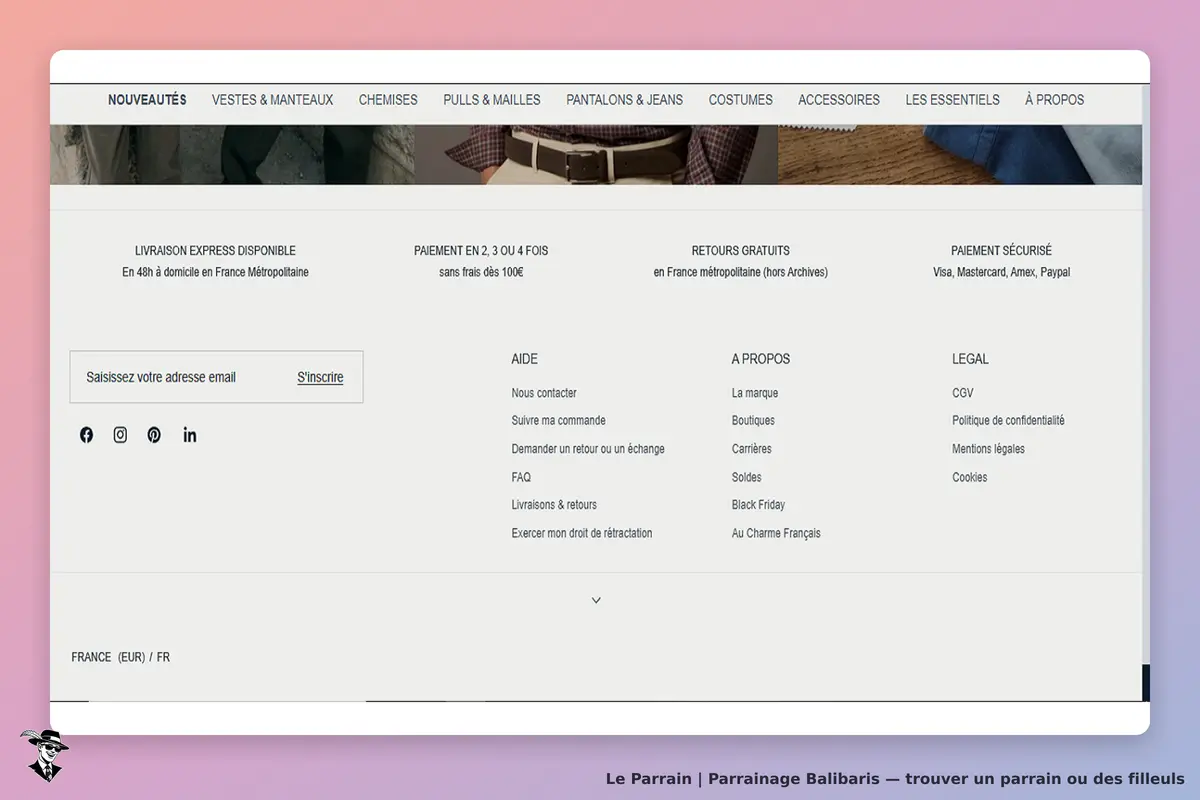 Balibaris : page d'accueil avec sections pour nouveautés, aide et informations légales