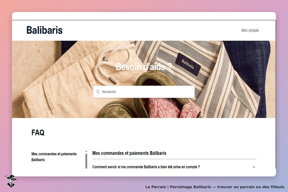 Balibaris : page d'accueil avec un formulaire de recherche et des vêtements en arrière-plan