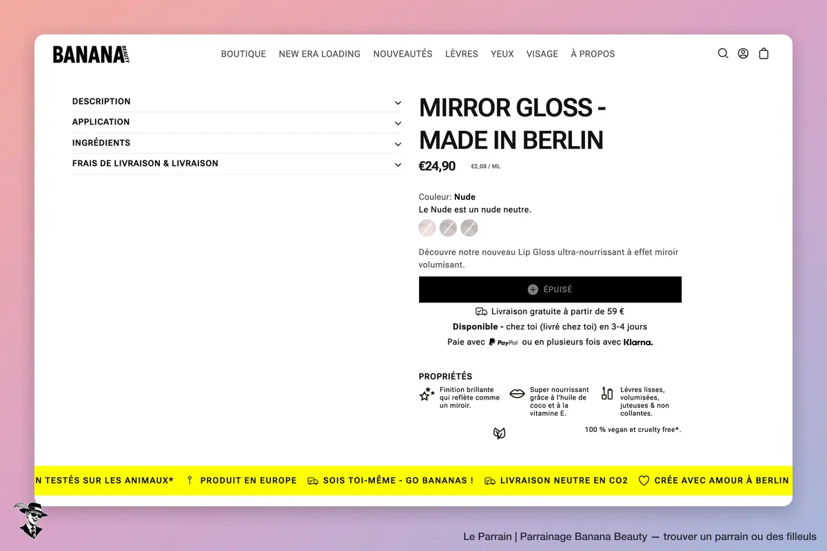 Page produit de Banana Beauty