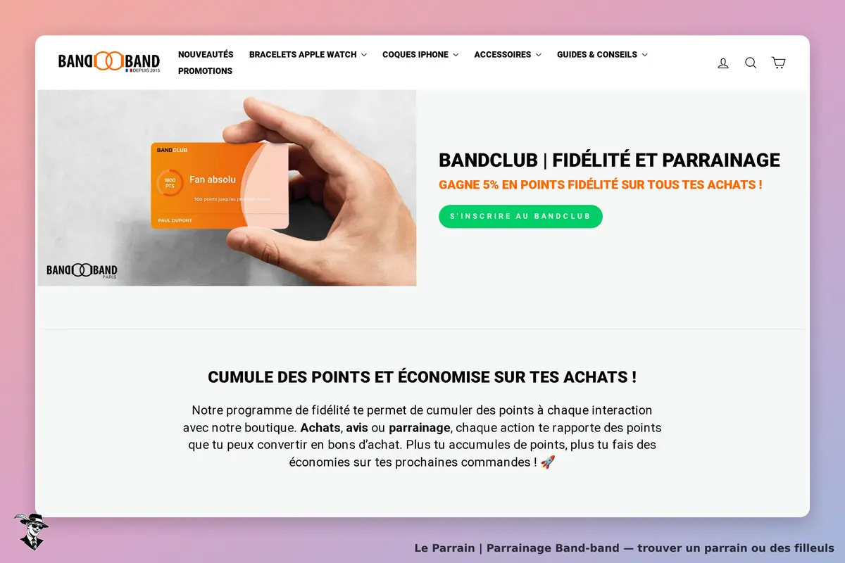 BAND-BAND : page d'accueil présentant le programme de fidélité avec une carte et des explications