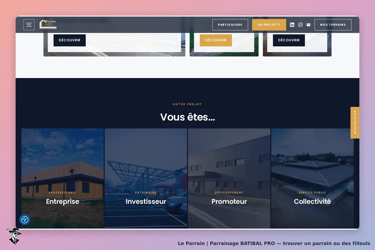 BATIBAL PRO : page d'accueil avec options pour entreprises, investisseurs et promoteurs