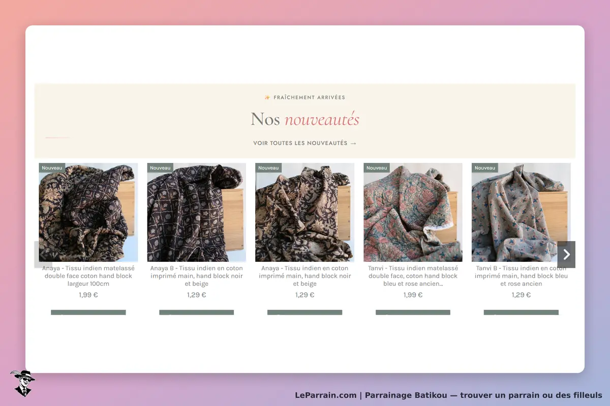 Batikou : présentation de nouveaux tissus indiens avec images et descriptions des produits