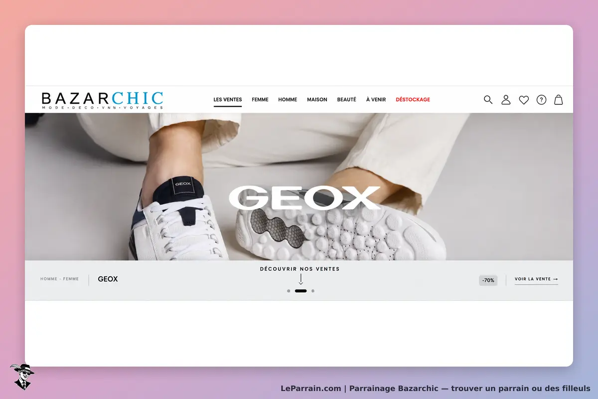 Bazarchic : une paire de chaussures Geox portée sur un fond clair, avec un texte en surimpression