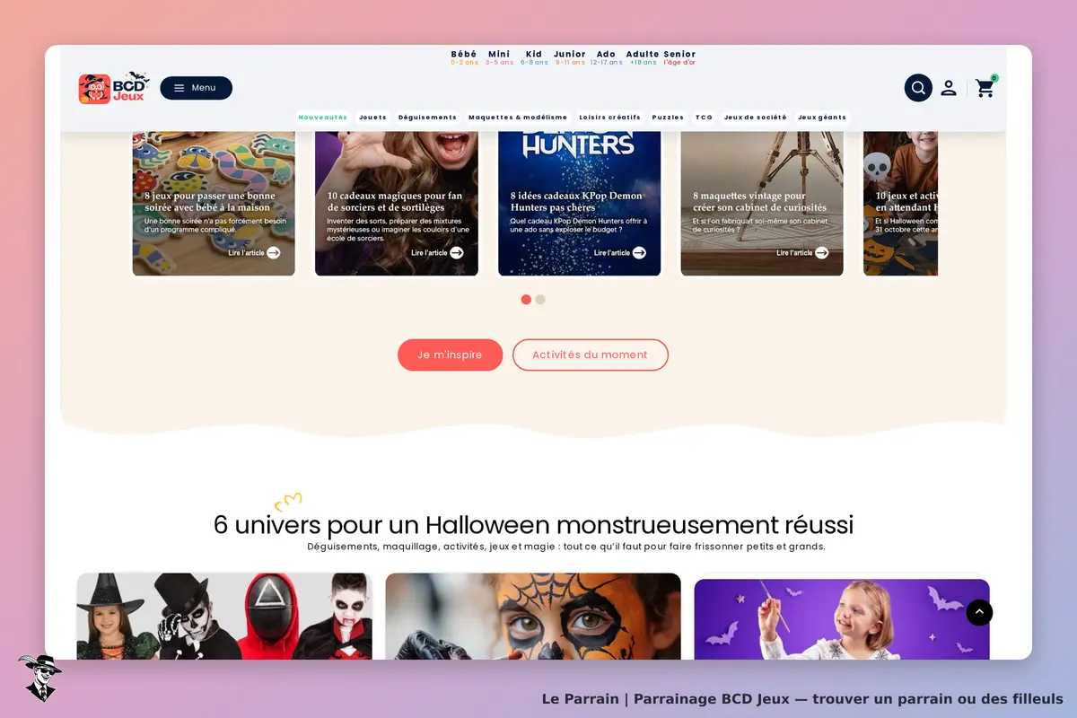 BCD Jeux : page d'accueil présentant des articles et des thèmes pour Halloween