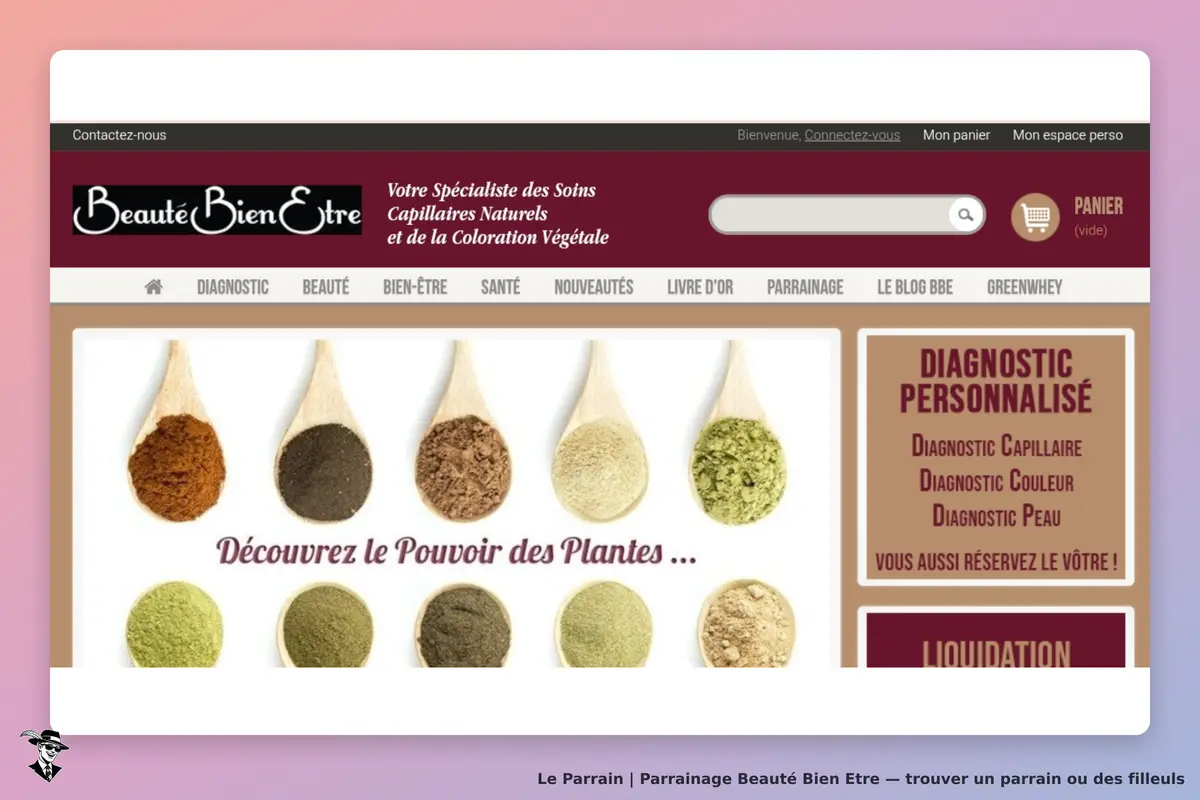 Beauté Bien Etre : page d'accueil avec des cuillères de poudres et un texte sur le pouvoir des