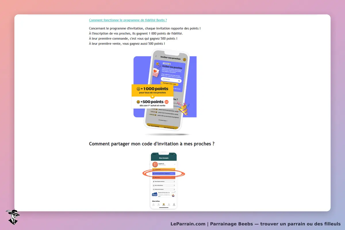Beebs : explication du programme de fidélité avec images de points et partage de code