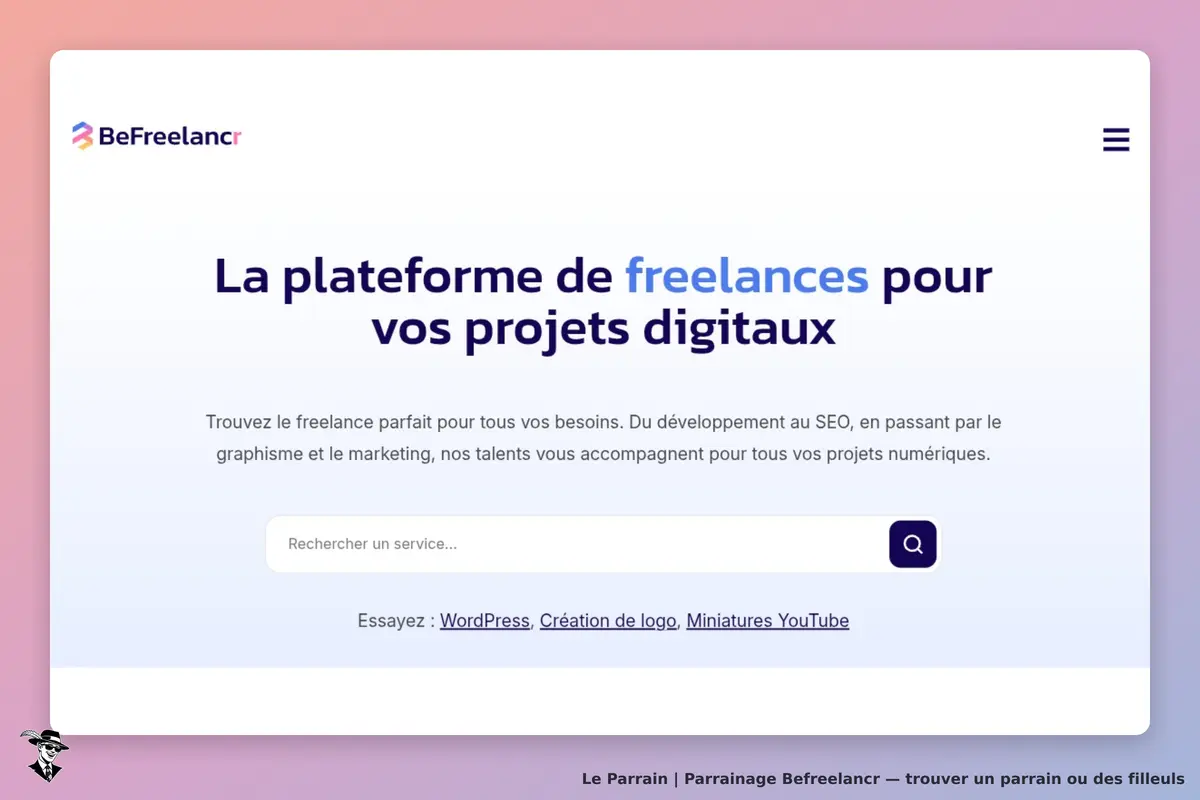 Befreelancr : page d'accueil présentant une plateforme de freelances pour projets numériques