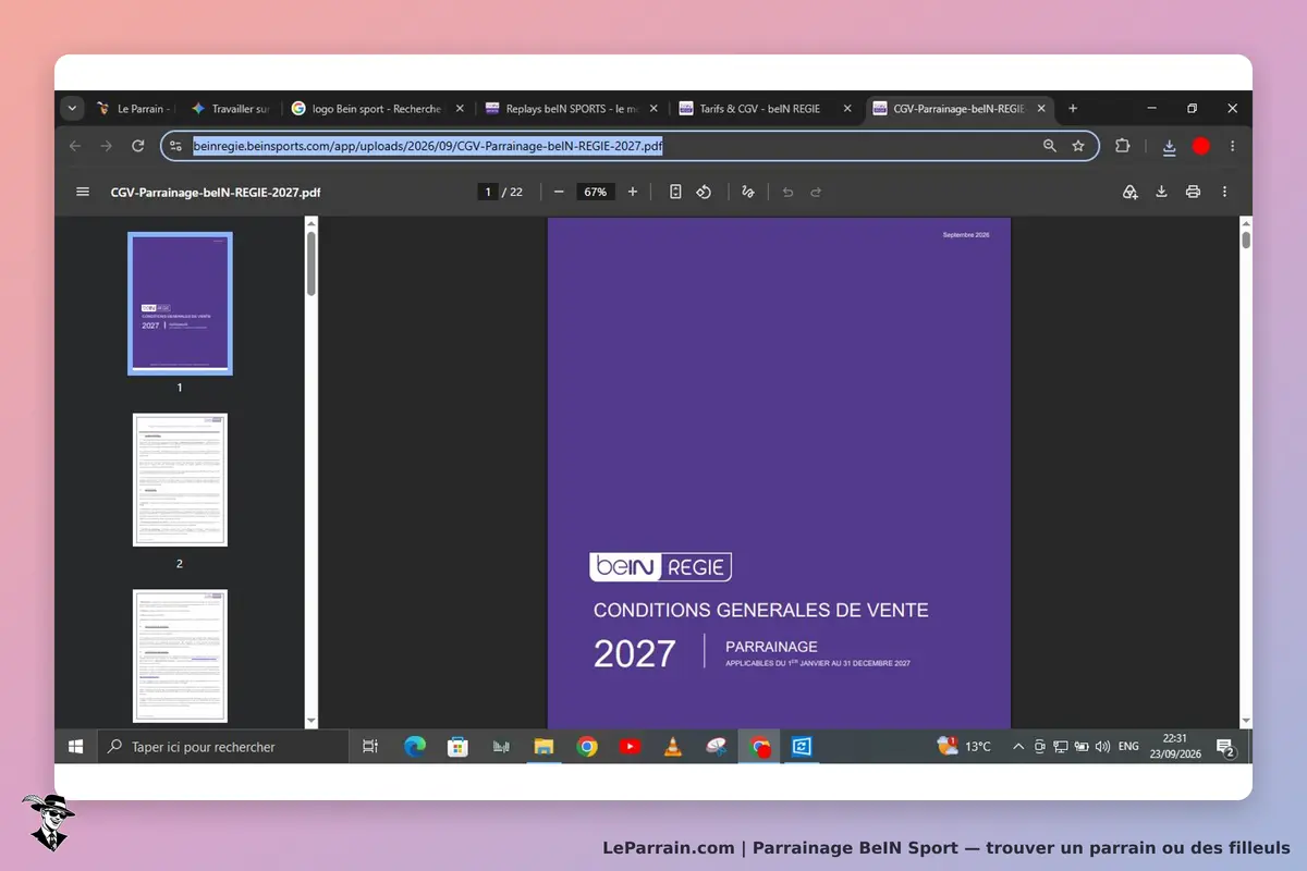 BeIN Sport : document PDF des conditions générales de vente pour le parrainage 2027