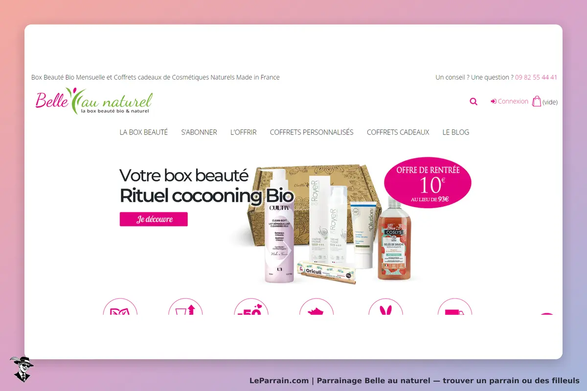 Belle au naturel : page d'accueil présentant des produits de beauté bio et une box beauté
