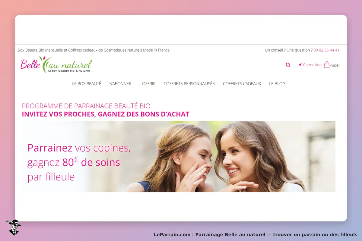 Belle au naturel : page d'accueil avec programme de parrainage et image de deux femmes souriantes