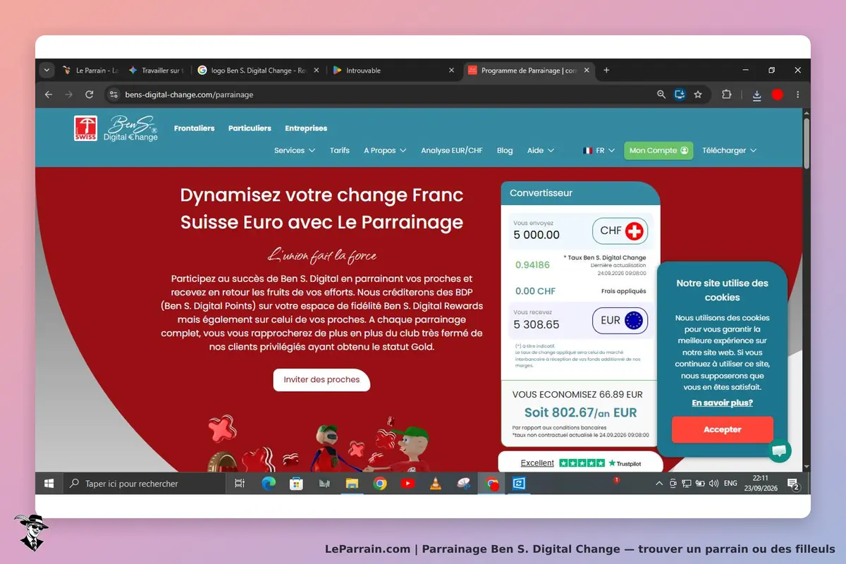 Ben S. Digital Change : page d'accueil avec un convertisseur de devises et des informations sur le