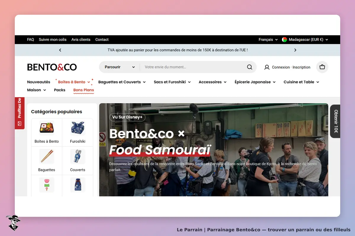 Bento&co : page d'accueil avec catégories populaires et promotion "Bento&co × Food Samouraï"