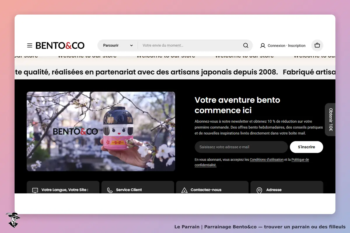 BENTO&CO : page d'accueil avec un bento et un formulaire d'inscription à la newsletter