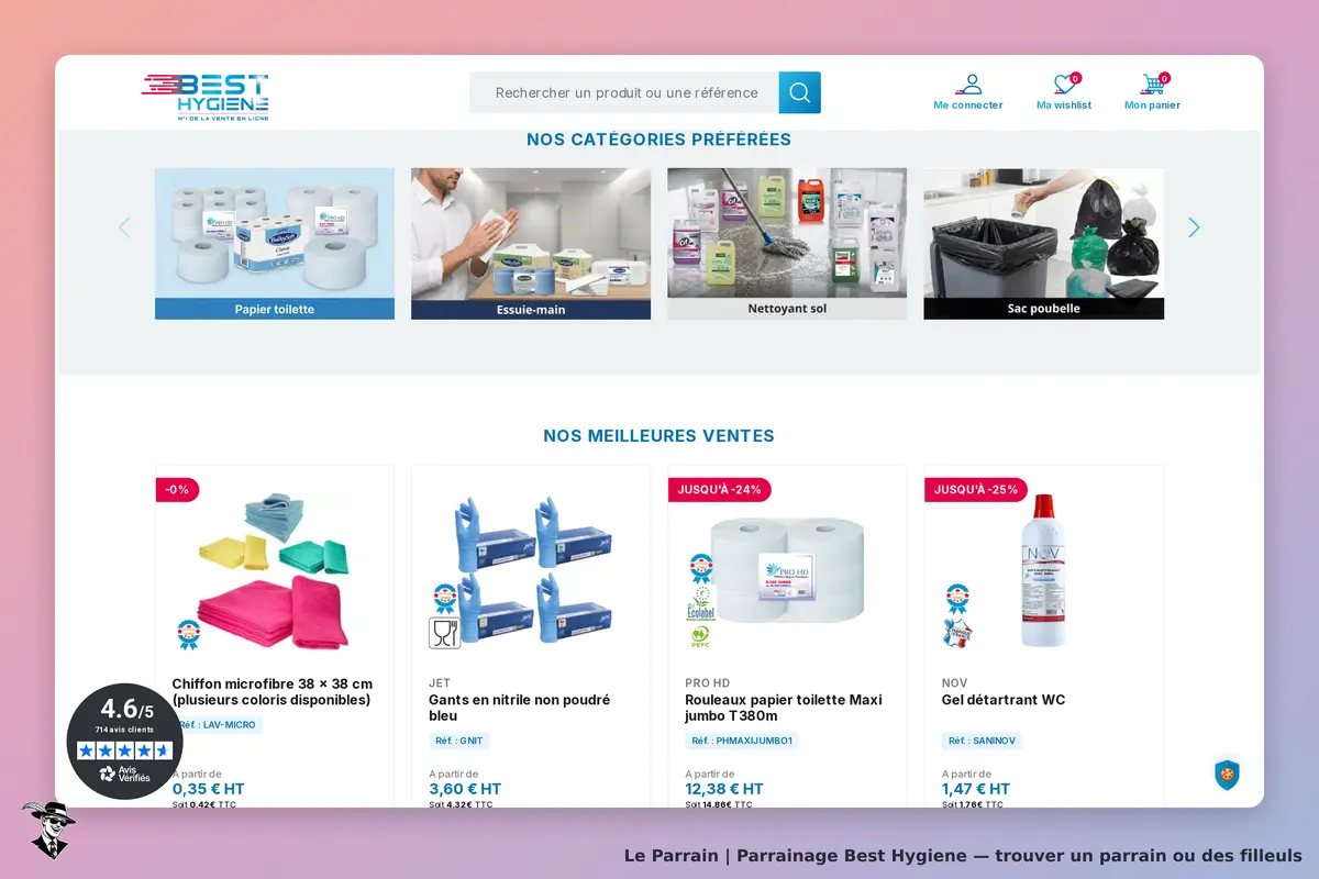 Best Hygiene : page d'accueil avec catégories et produits de nettoyage affichés