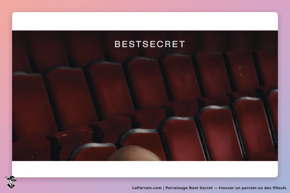 Best Secret : logo sur fond de sièges rouges vides dans une salle
