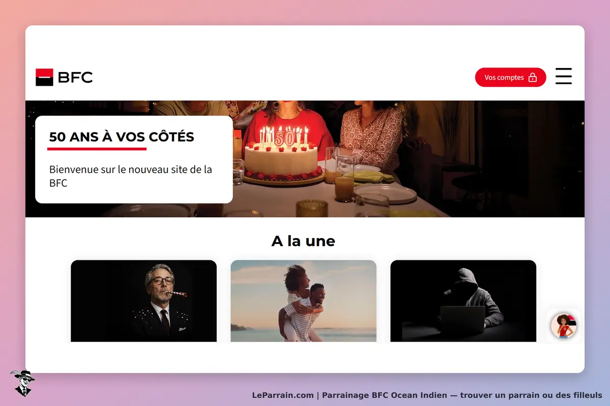 BFC Ocean Indien : bFC : page d'accueil avec un message de bienvenue et des images en dessous