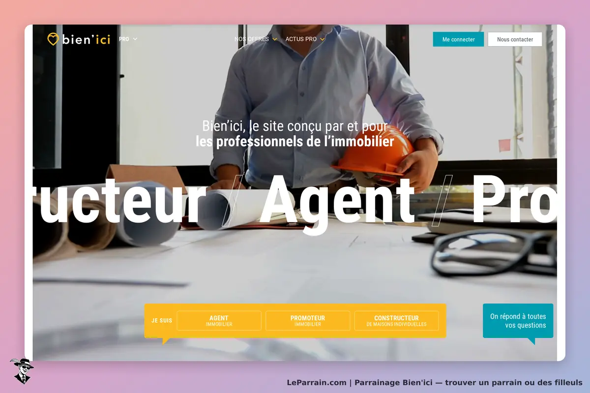 Page d'accueil de Bien'ici pour les professionnels de l'immobilier. Plans et outils disponibles.