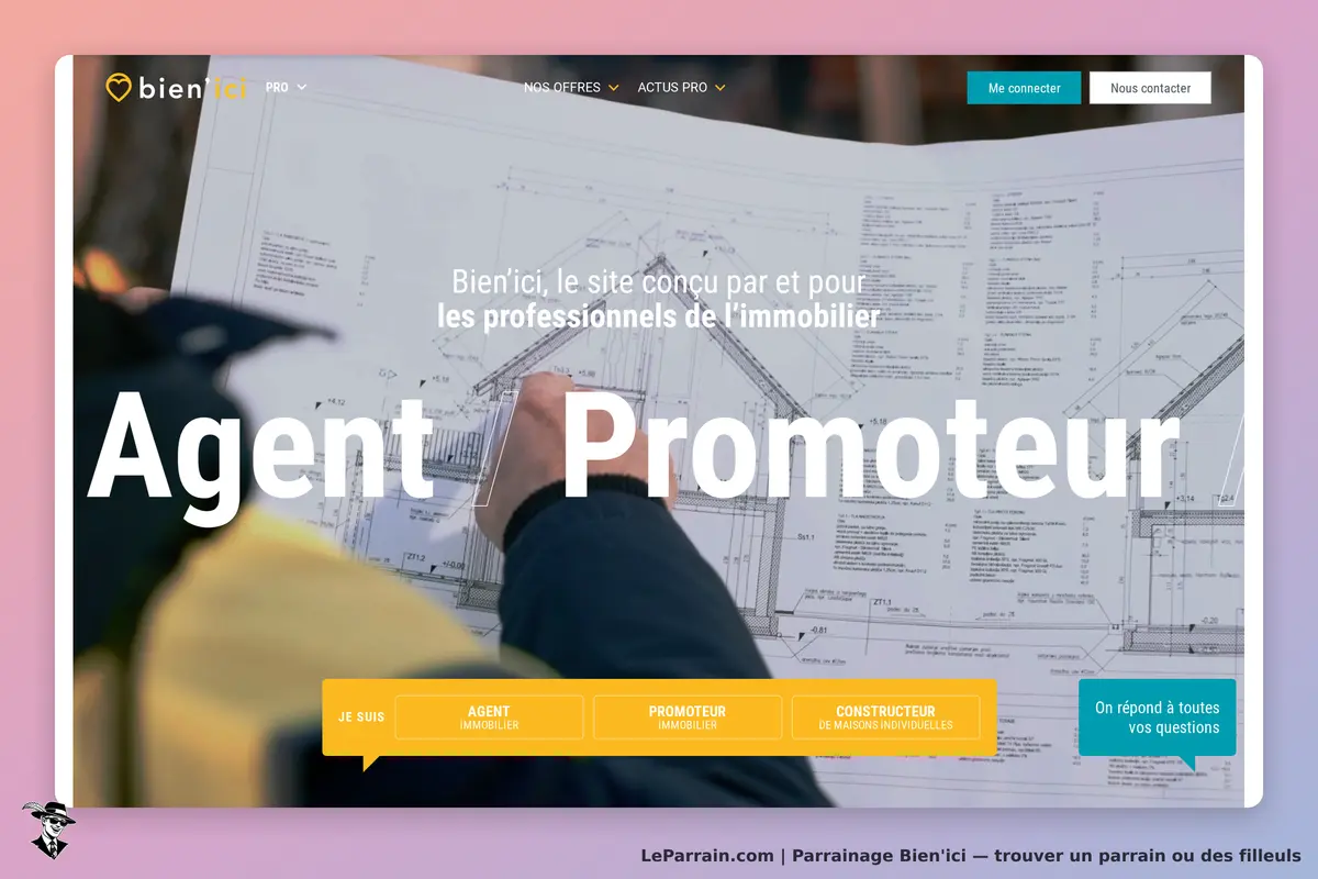 Capture d'écran du site Bien'ici, dédié aux professionnels de l'immobilier.