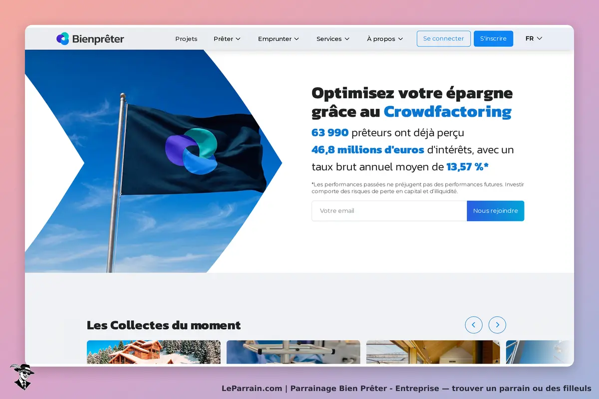 Bien Prêter - Entreprise : bien Prêter : page d'accueil avec un formulaire d'inscription et une