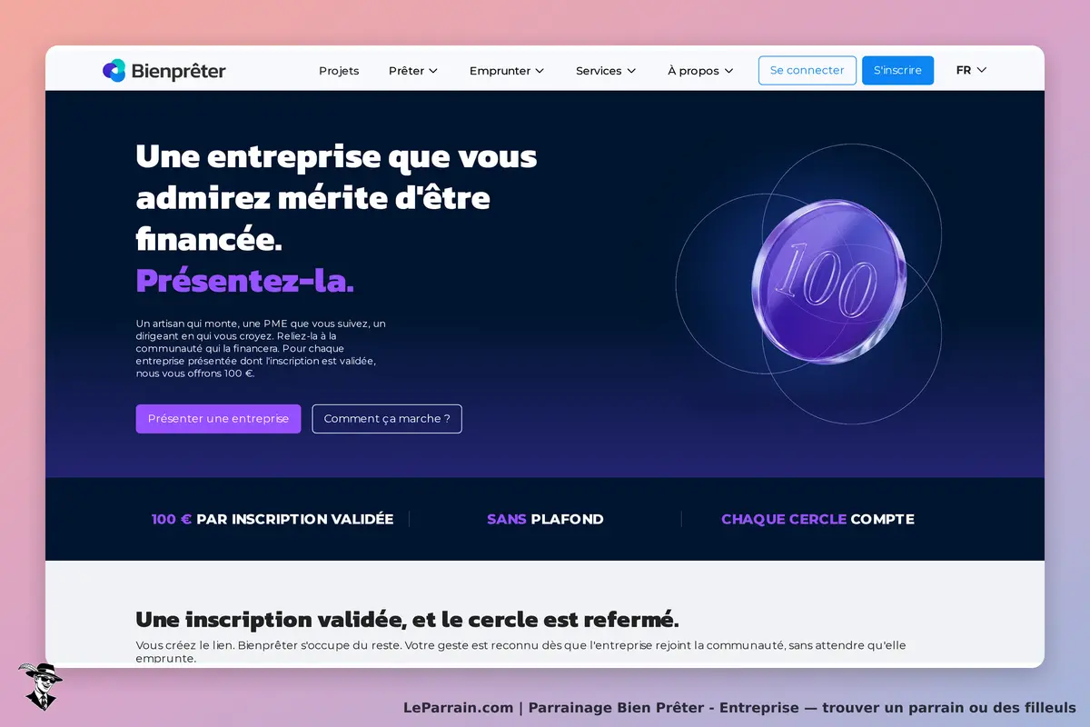 Bien Prêter - Entreprise : bien Prêter : page d'accueil avec un message sur le financement