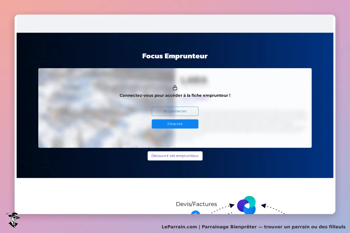 Interface de connexion pour accéder à la fiche emprunteur sur Bienprêter.
