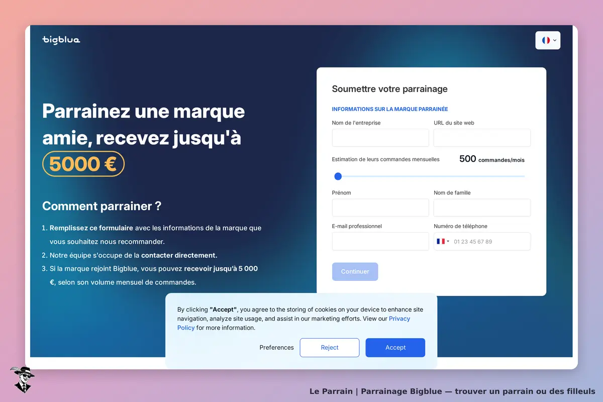 Page parrainage de Bigblue