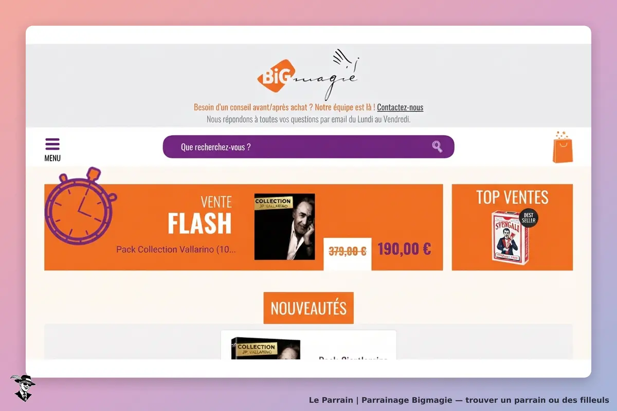 Bigmagie : page d'accueil avec une vente flash et des produits en vedette