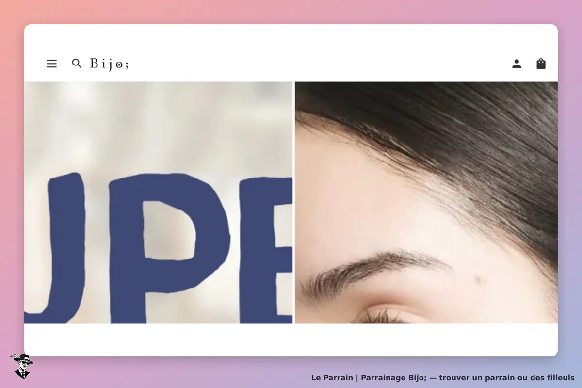 Bijo; : page d'accueil avec un logo et une image d'un visage féminin