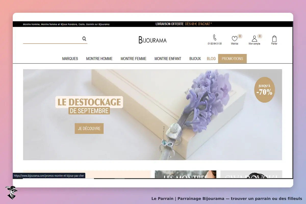 Bijourama : page d'accueil avec promotion sur le déstockage de septembre et un accessoire décoratif
