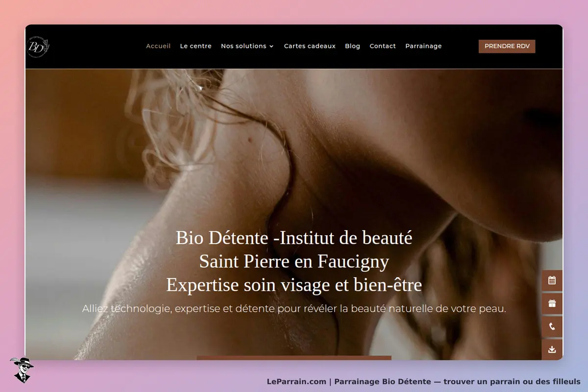 Bio Détente : page d'accueil présentant l'institut de beauté et ses services en bien-être