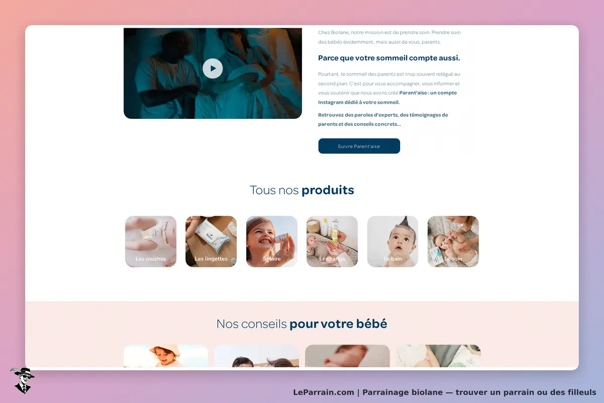 Biolane : page d'accueil avec vidéo et présentation des produits pour bébés