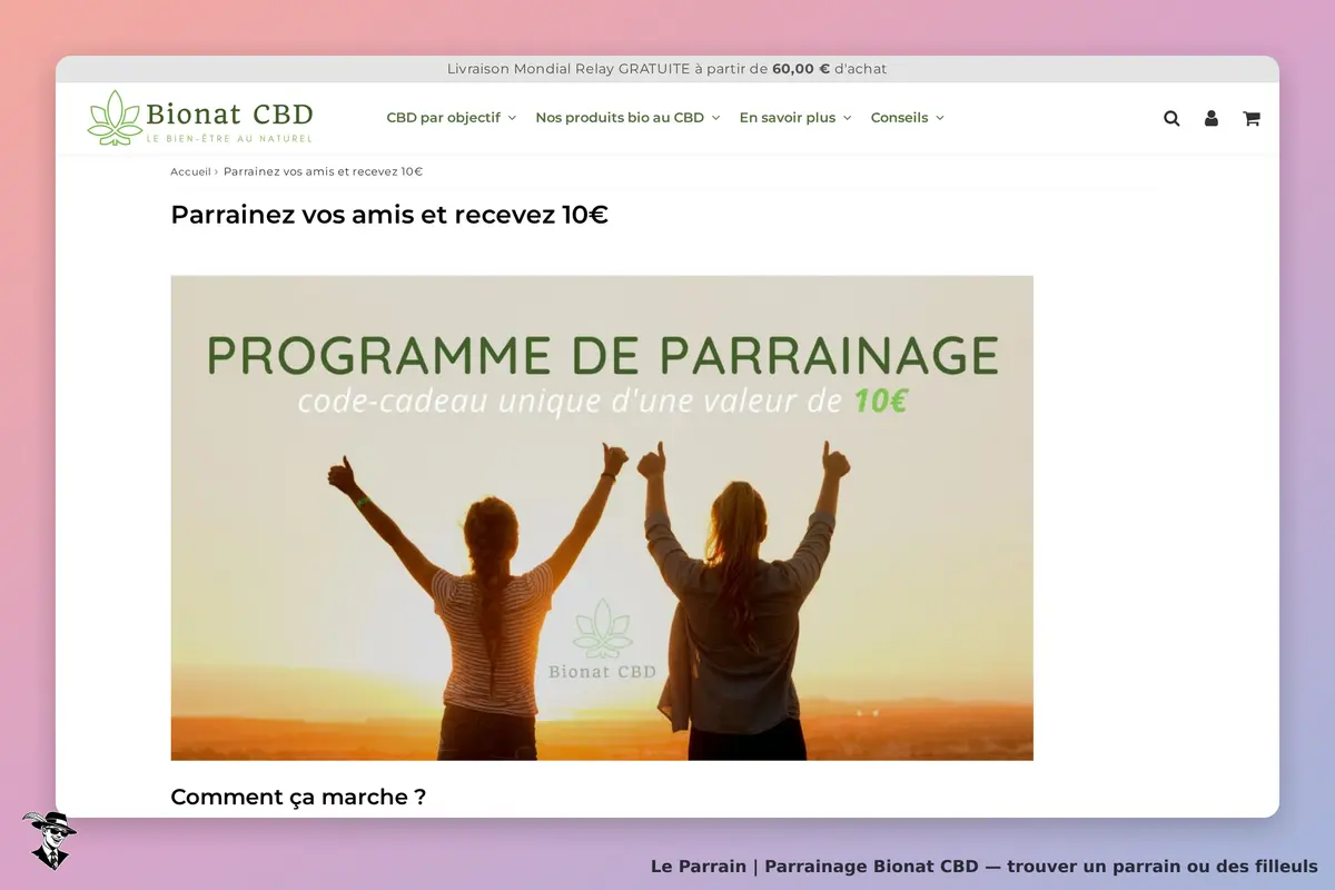 Page parrainage de Bionat CBD