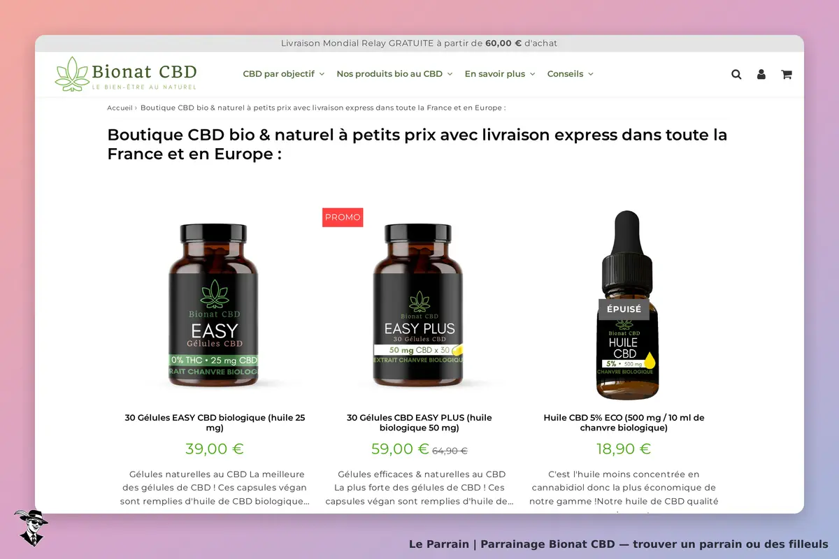 Page catégorie de Bionat CBD
