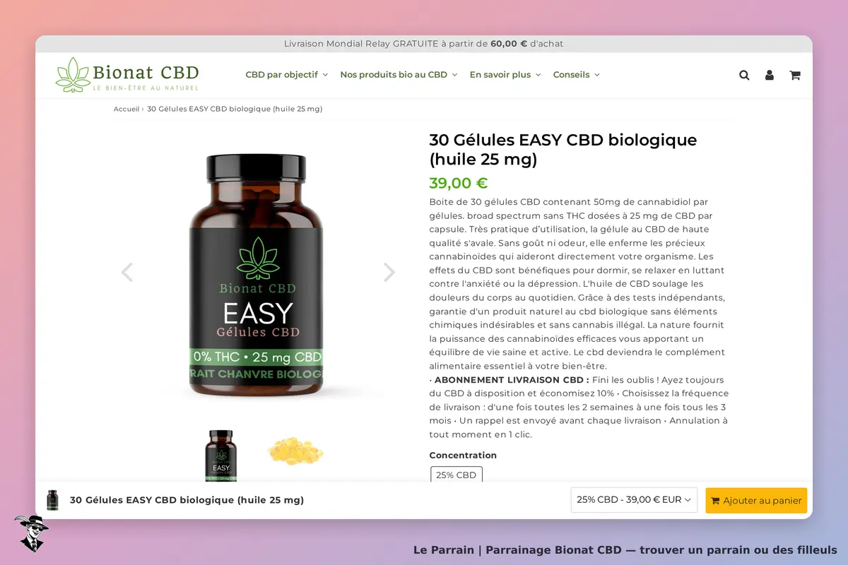 Page produit de Bionat CBD