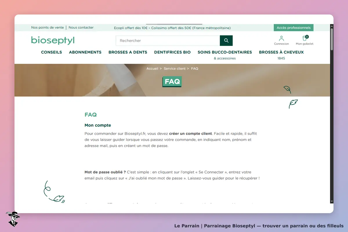 bioseptyl : page FAQ sur la création d'un compte client avec instructions et conseils