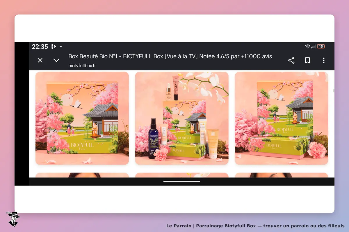 Biotyfull Box : trois visuels de box de beauté avec des produits et un décor floral