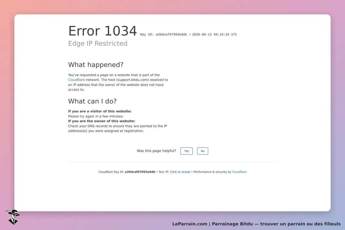 Bitdu : message d'erreur 1034 indiquant une restriction d'accès à la page