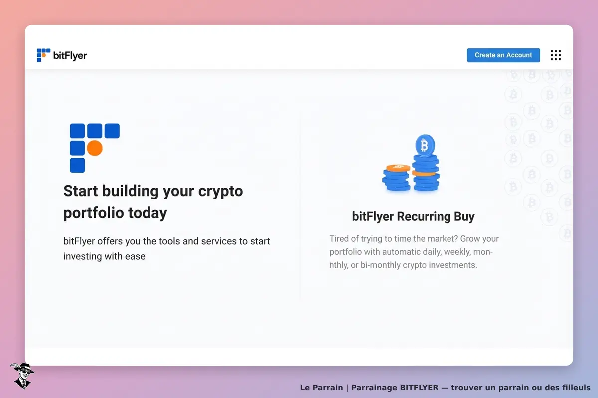bitFlyer : page d'accueil présentant des outils pour construire un portefeuille crypto