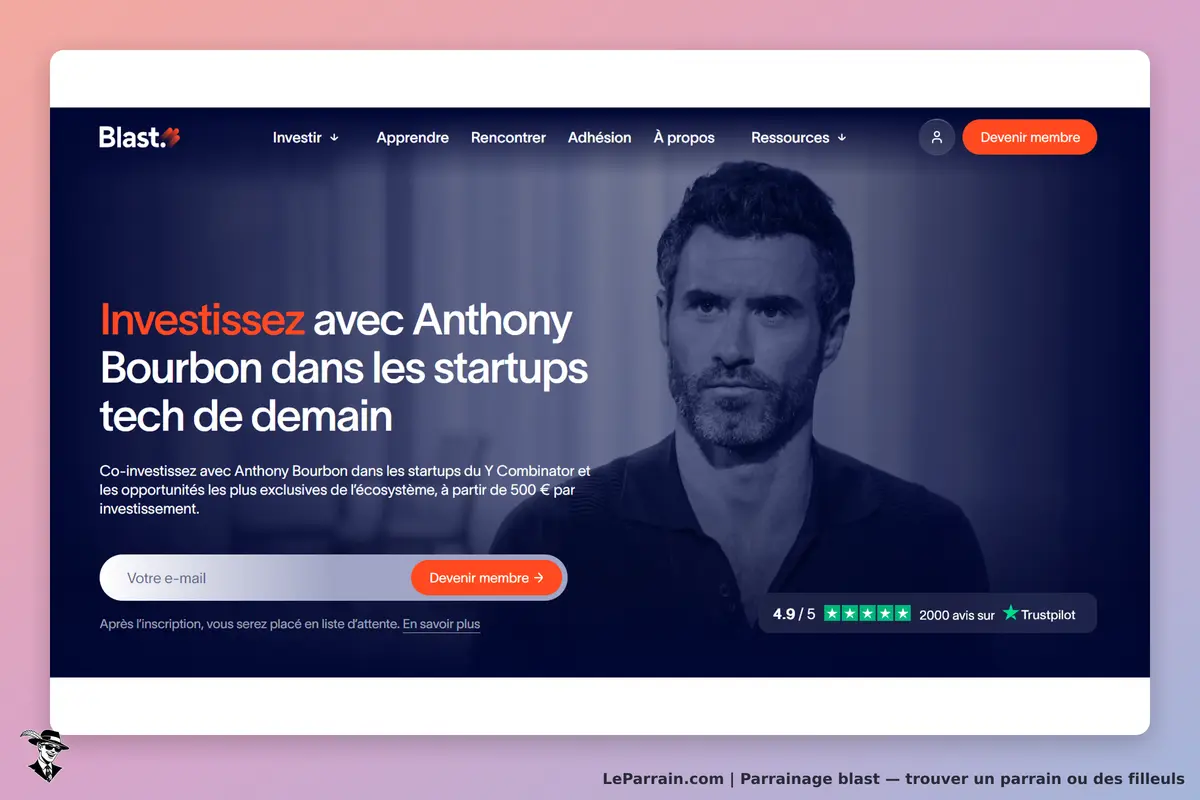 Blast : page d'accueil avec un formulaire d'inscription et une image d'Anthony Bourbon