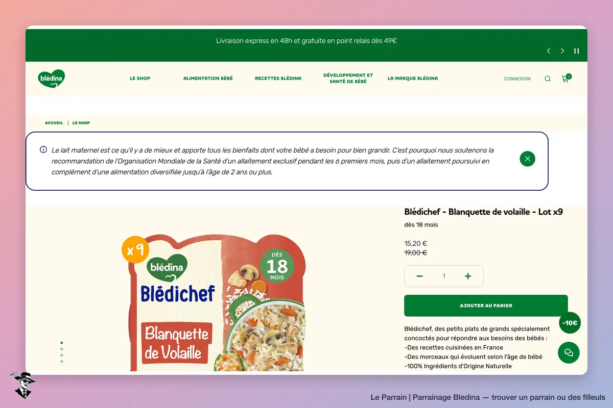 Page produit de Bledina