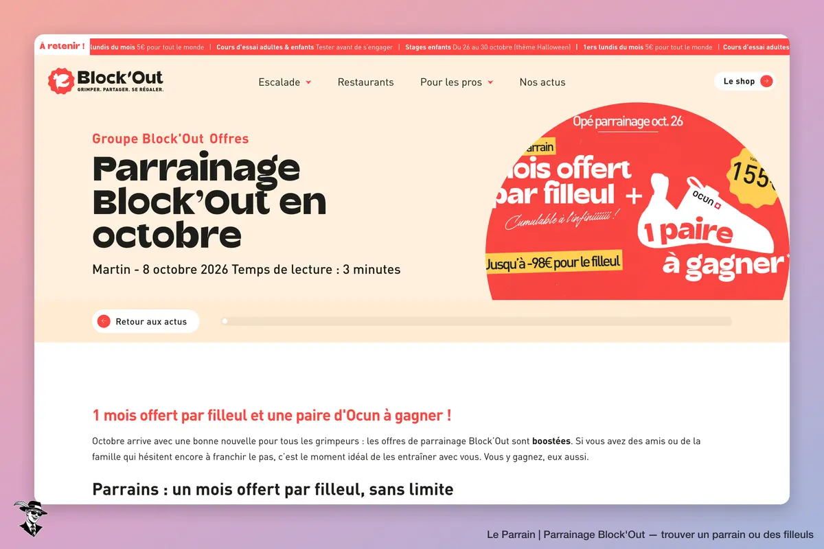 Page parrainage de Block'Out