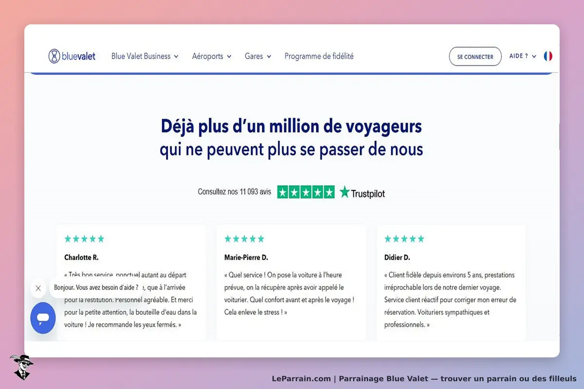 Blue Valet : avis clients avec étoiles et commentaires sur la qualité du service proposé