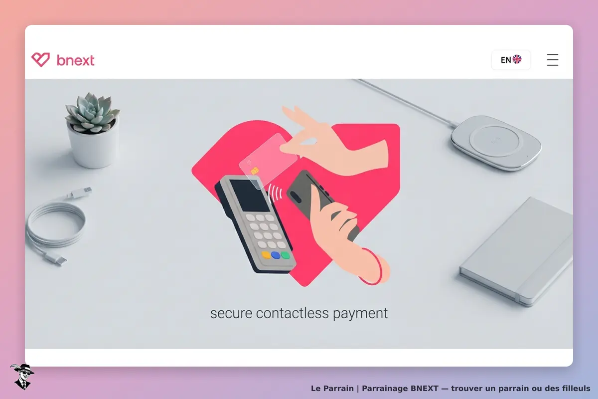 BNEXT : illustration d'un paiement sans contact avec un terminal et un smartphone